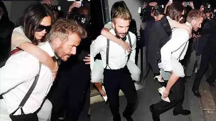 David Beckham, Victoria Beckham'ı sırtında taşıdı
